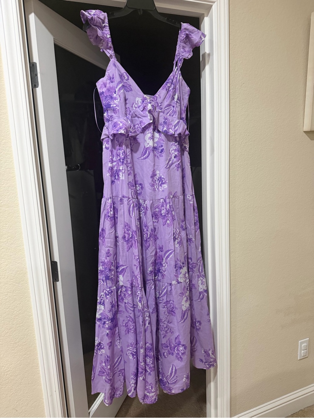 Flying Tomato Lavender Floral Maxi Dress with Ruffle Straps
